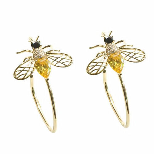 Stylish honey bee diamond jewellery gold plated big circle hoop earrings with zircon 